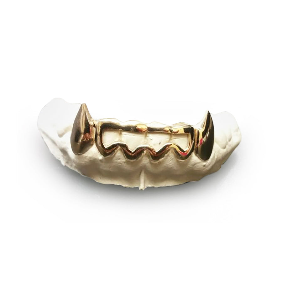 SOLID 10K GOLD: 6 BOTTOM OPEN WINDOW DESIGN WITH EXTENDED FANGS
