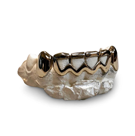 14k Solid Gold grillz  6 Bottom Open Window Extentend Fangs - GrillzGodz